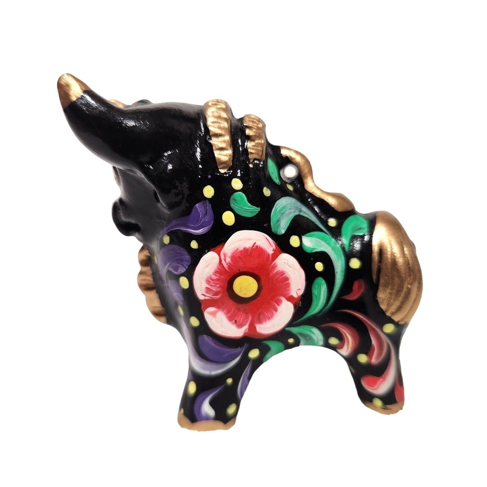 Hand Painted Ceramic Pucara Bull Peruvian Folk Art Floral 2" tall
